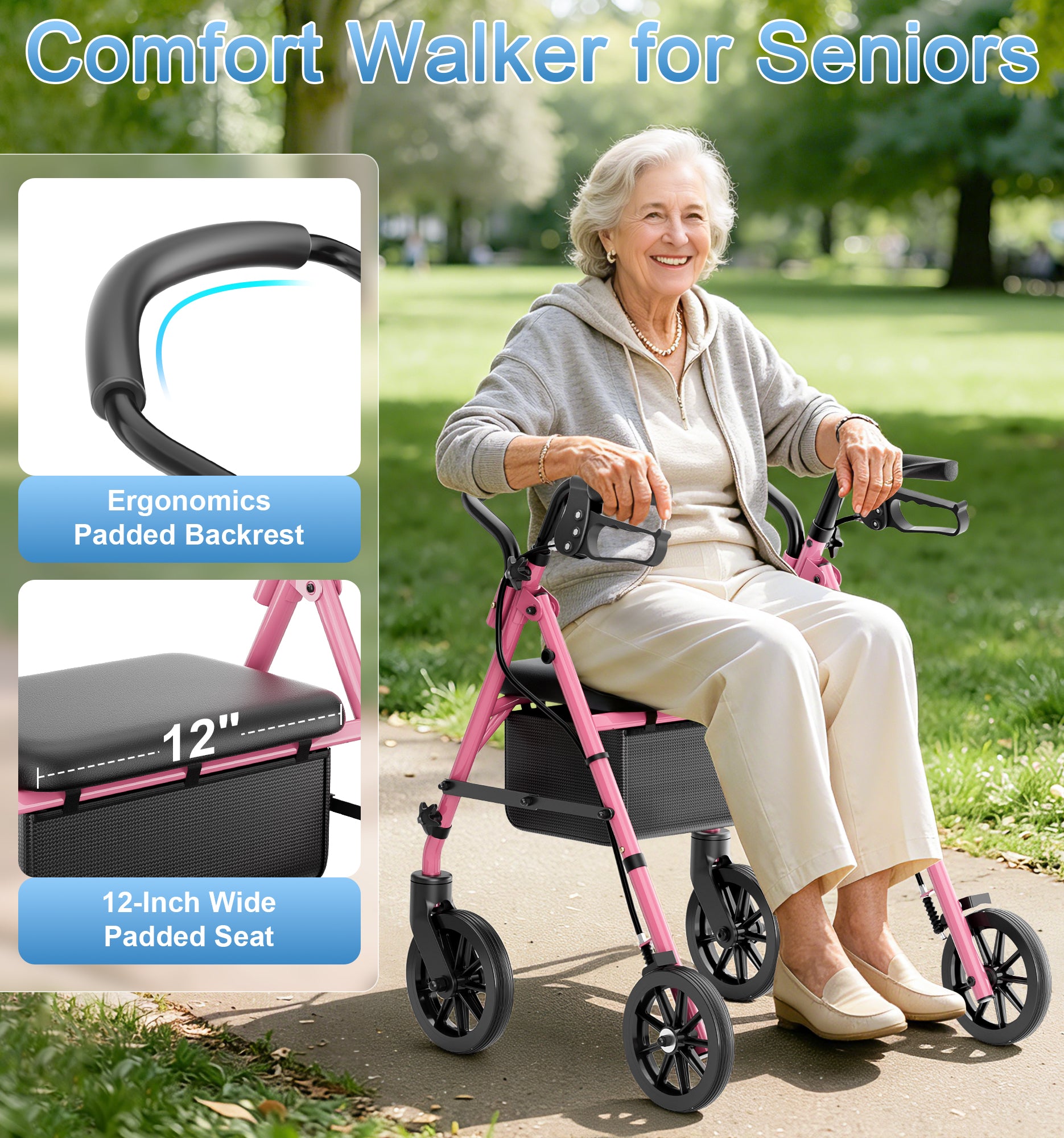 R16 Lightweight & Foldable Rollator Walkers for Seniors