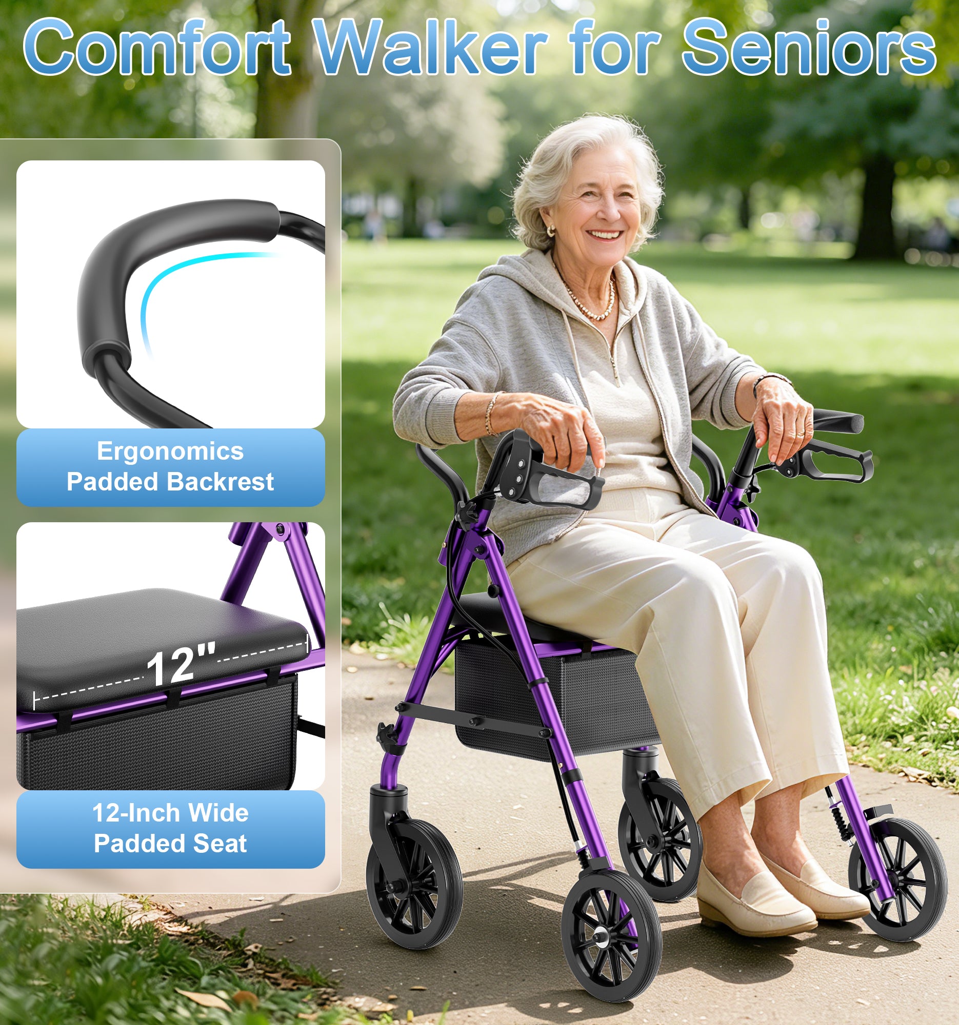 R16 Lightweight & Foldable Rollator Walkers for Seniors