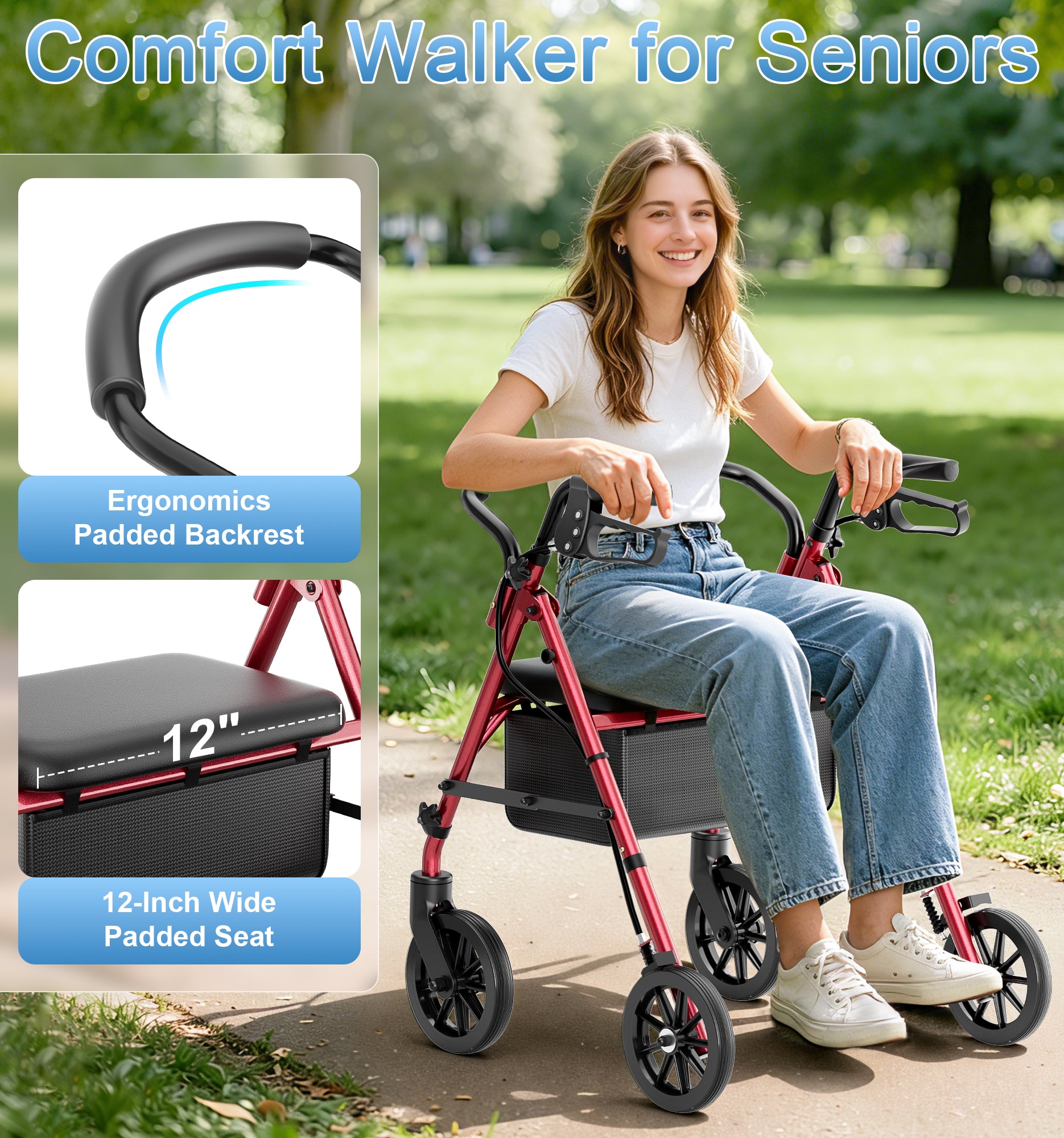 R16 Lightweight & Foldable Rollator Walkers for Seniors