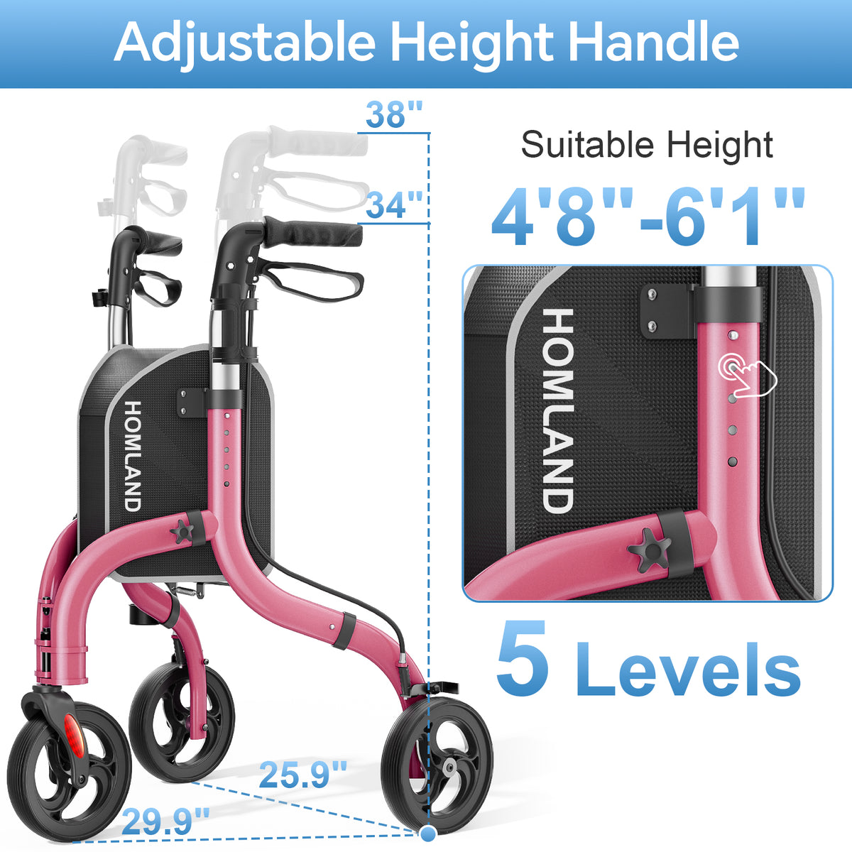 RW310 Ultra Lightweight 3-Wheel Rollator #Color_Red