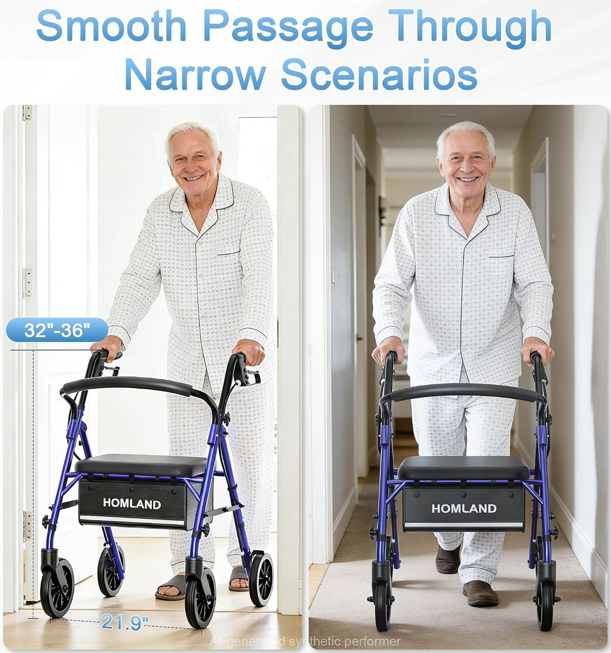 R16 Classic Rollator Walker with Seat #Color_Blue