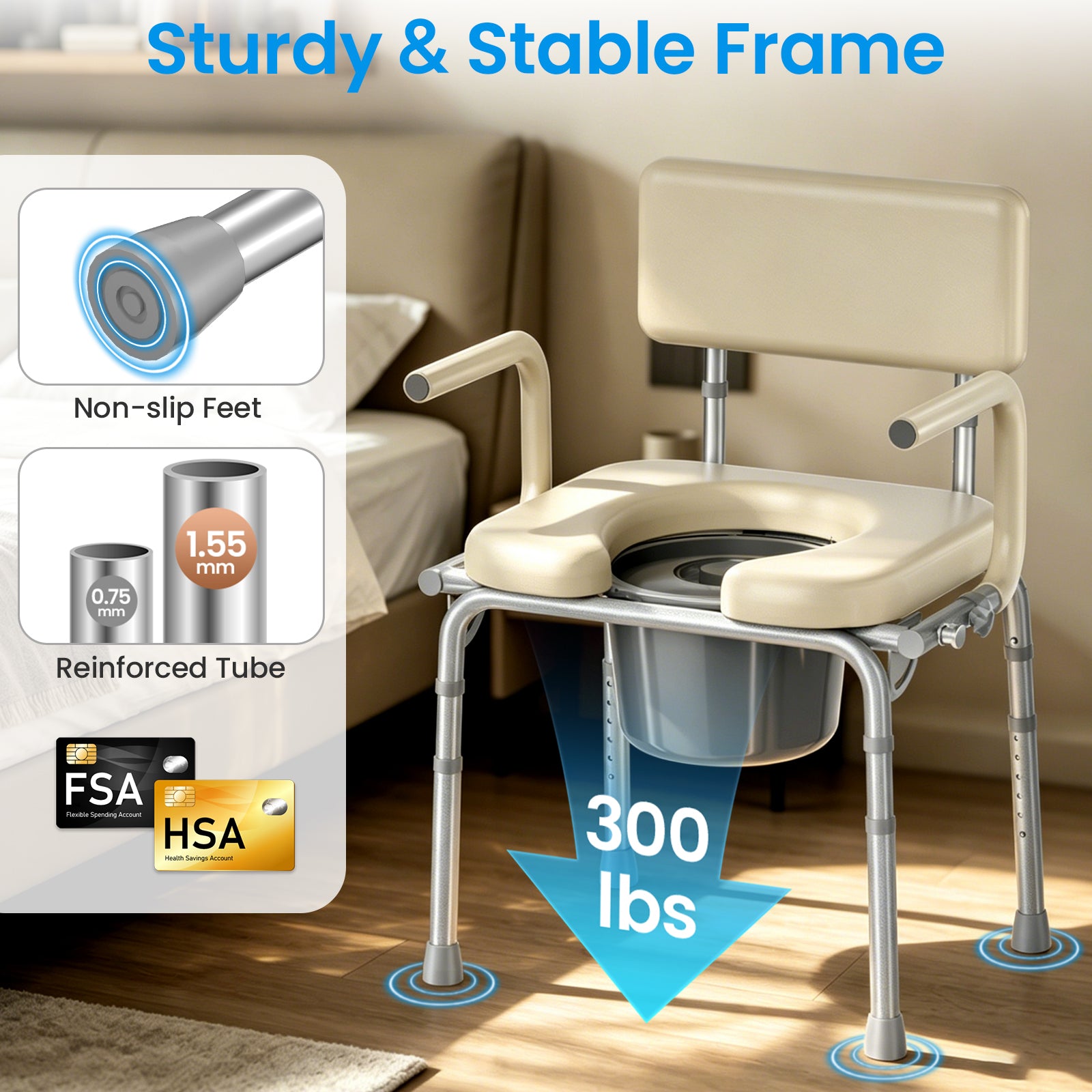 C12  HOMLAND Drop Arm Bedside Commode