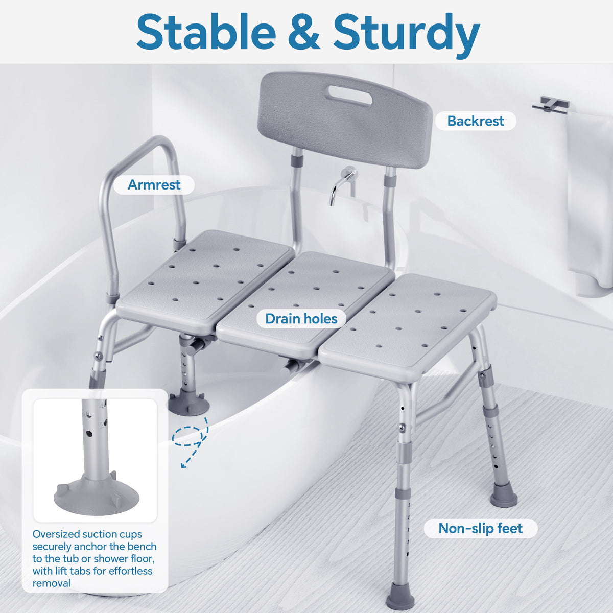 HOMLAND Tub Transfer Bench with Backrest for Bathtub, Height Adjustabl