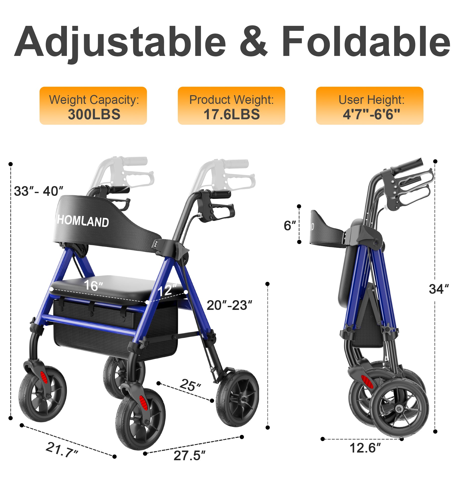 RW410 Comfort Rollator Walker with Seat