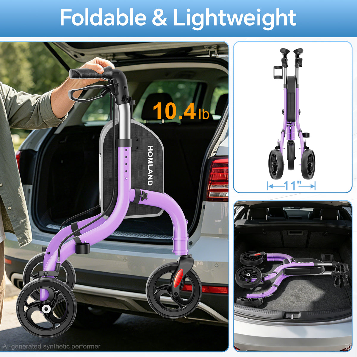 RW310 Ultra Lightweight 3-Wheel Rollator #Color_Purple