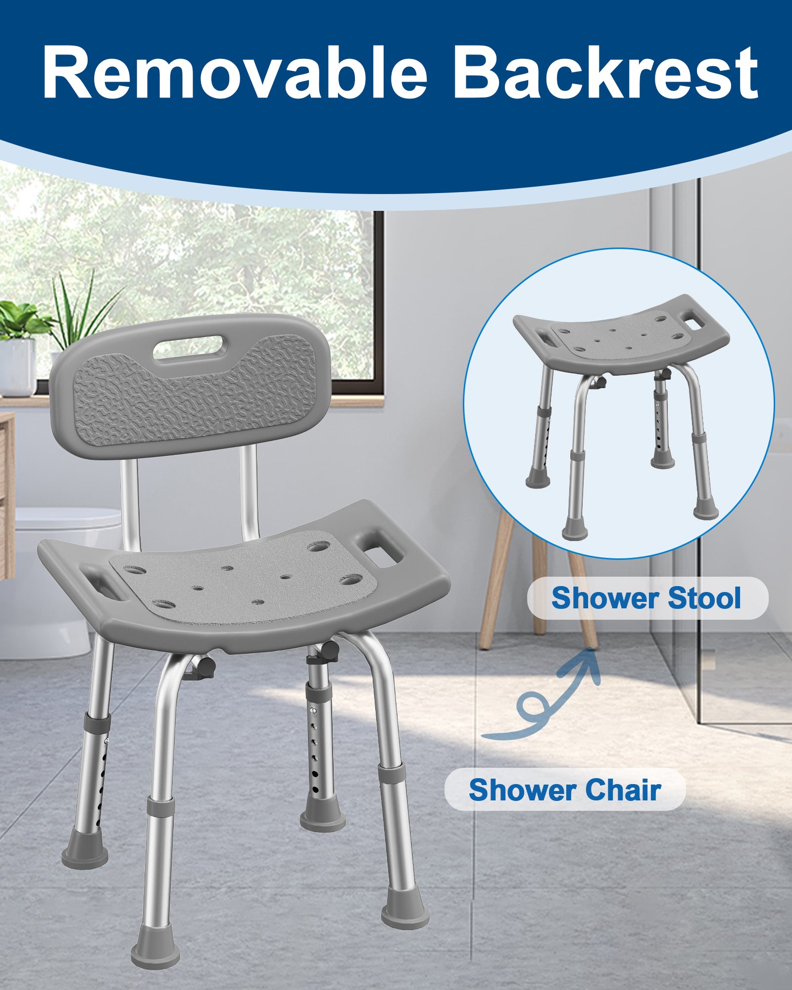 SHC10  Shower Chair for Inside Shower with Removable Back