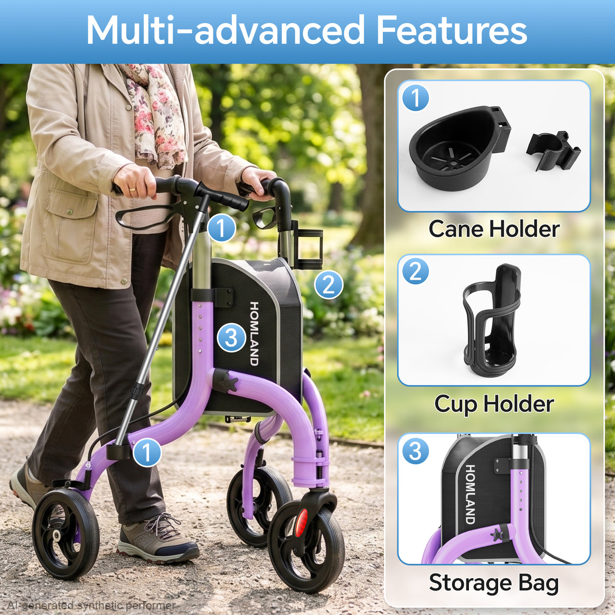 RW310 Ultra Lightweight 3-Wheel Rollator #Color_Purple