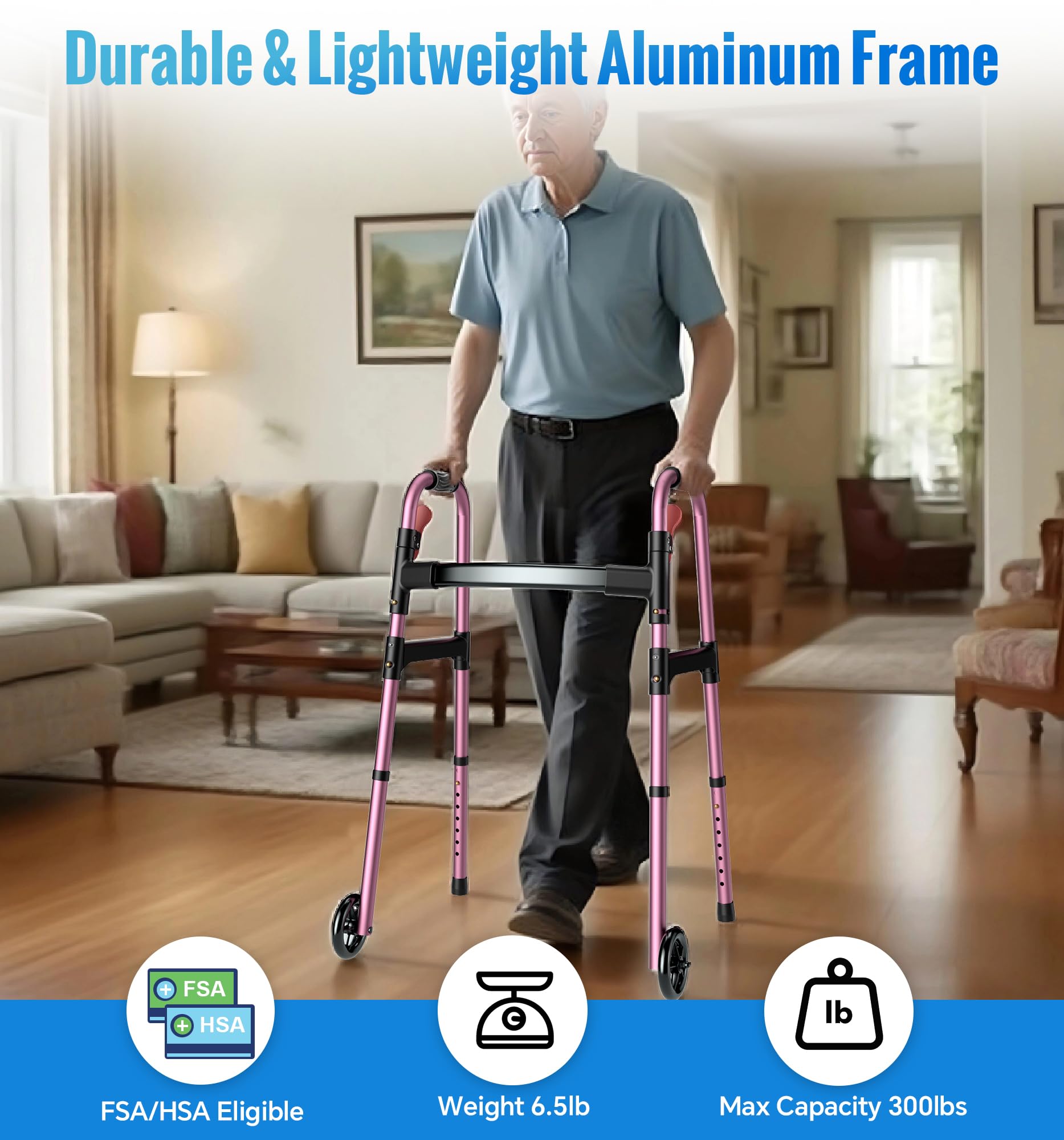 W1  Folding Walkers for Seniors with Wheels