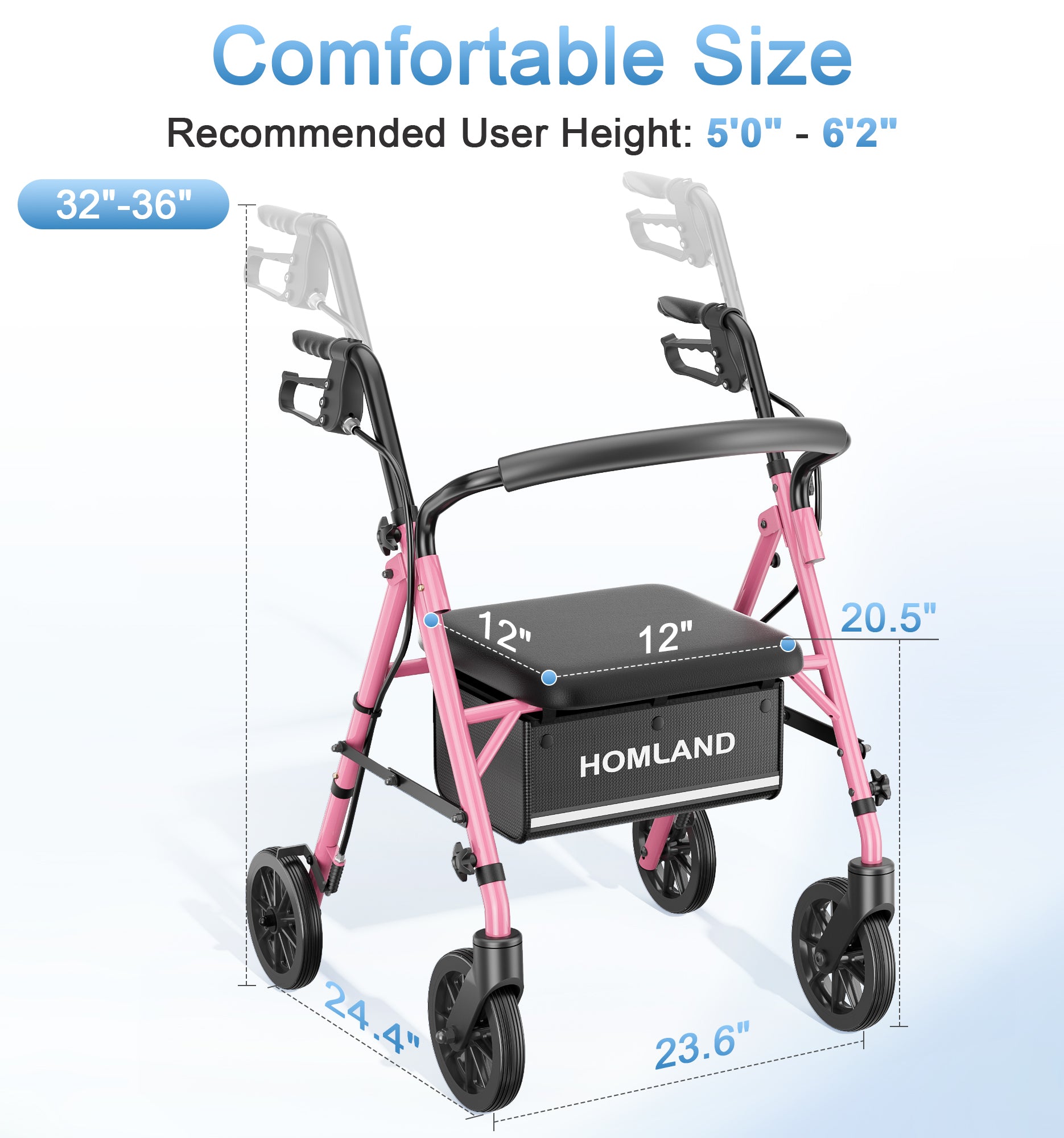 R16 Lightweight & Foldable Rollator Walkers for Seniors