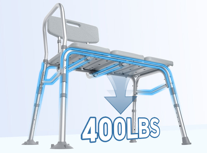 BC4 transfer bench underside frame graphic with 400 lb capacity callout