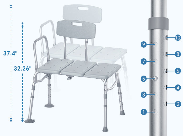 BC4 transfer bench height graphic showing 32.26 to 37.4 inch height range