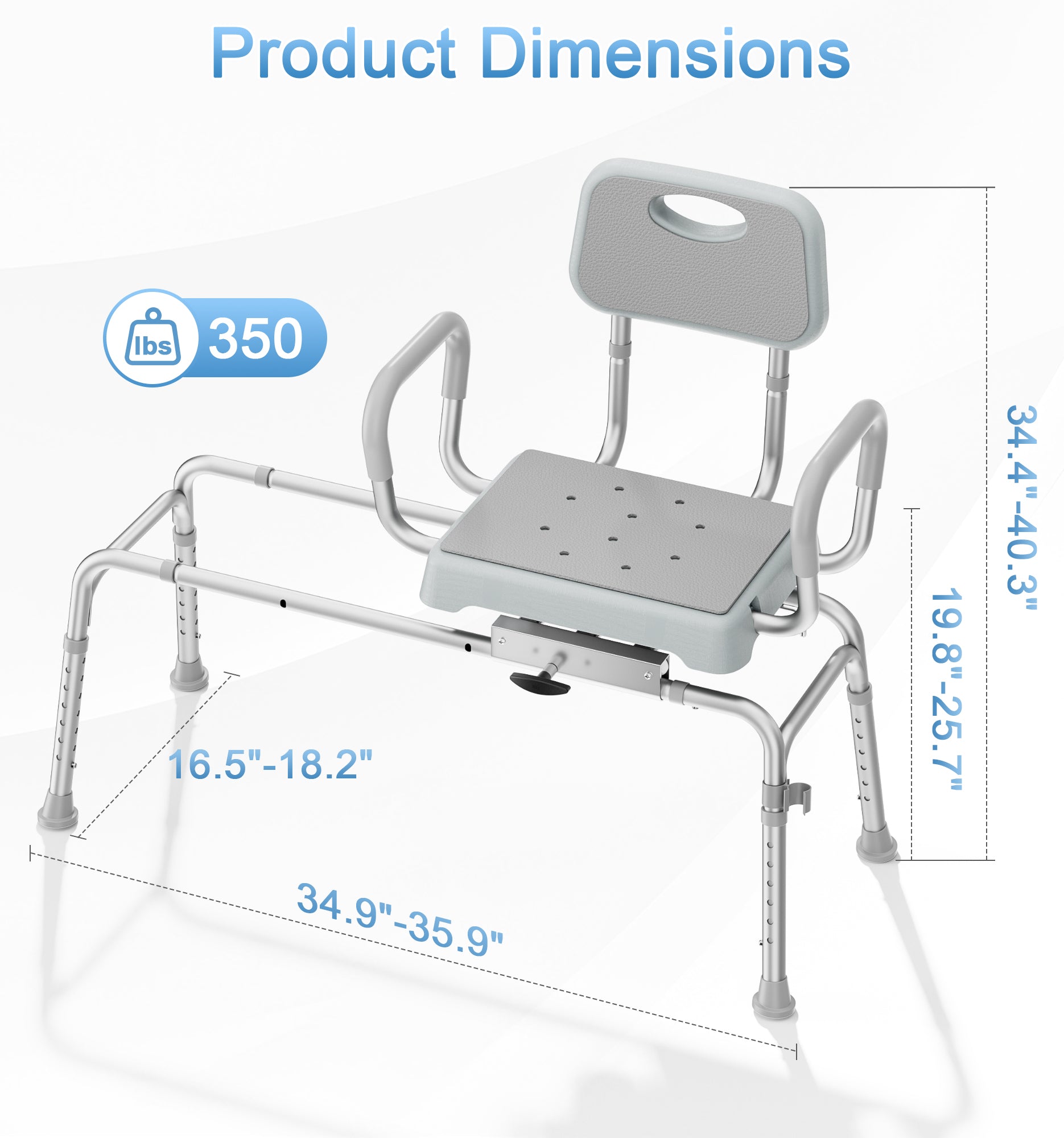 BC7 HOMLAND Sliding Shower Chair with Rotating Seat — Bathtub Transfer Bench