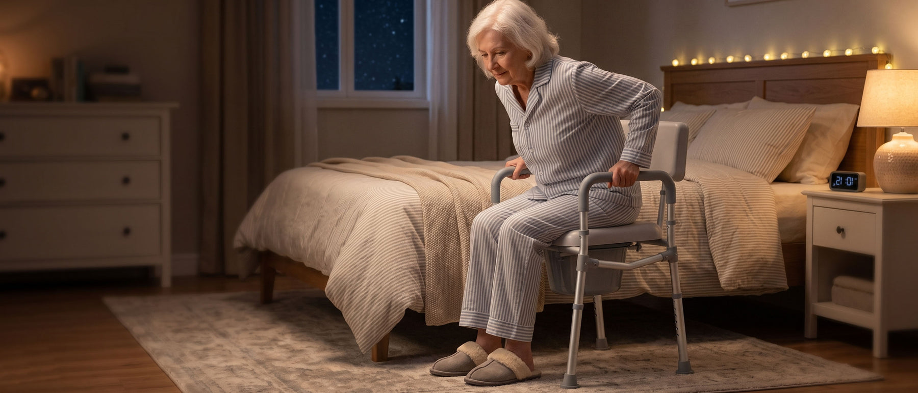 HOMLAND bedside commode providing safe and comfortable nighttime care for seniors