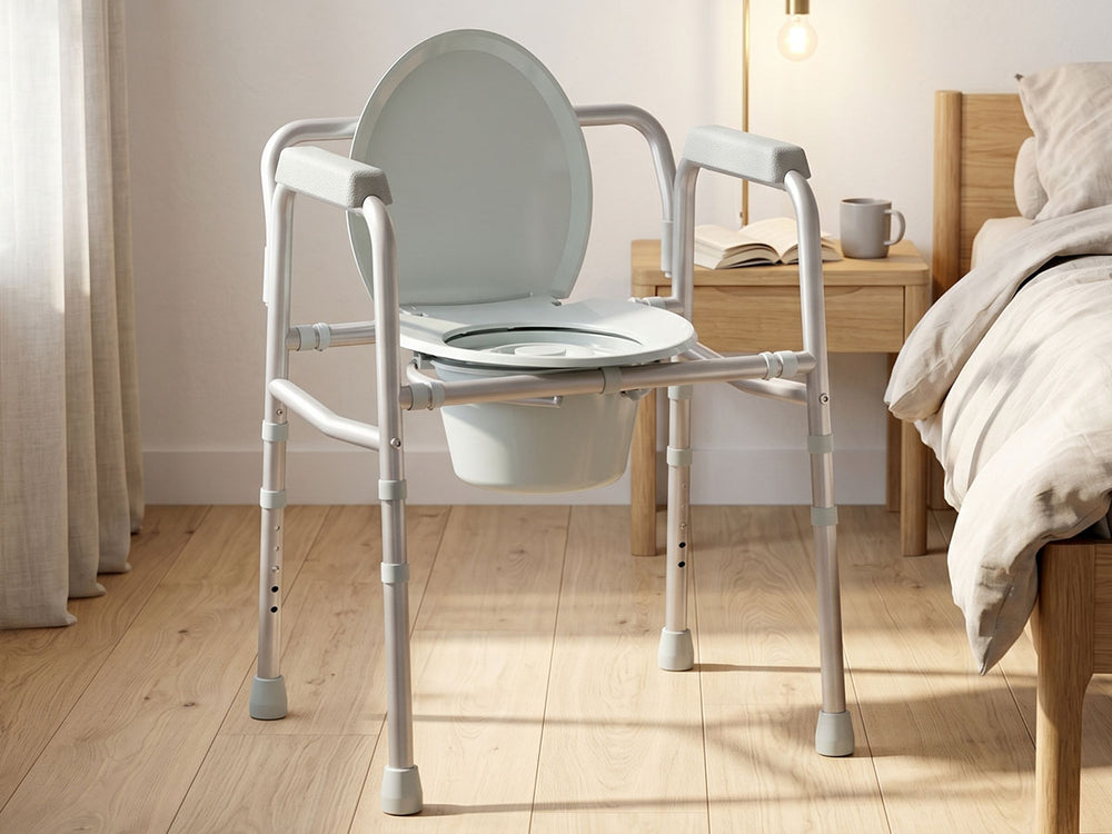 HOMLAND C7 enhanced bedside commode with cross-bar stability for daily senior care