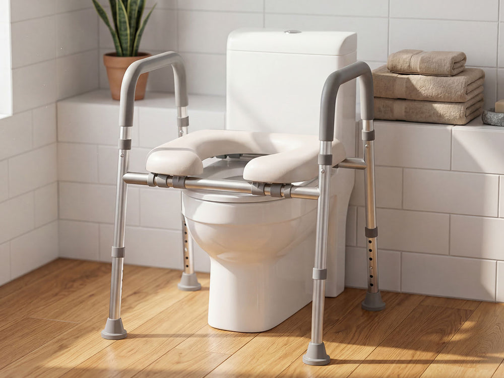 HOMLAND Cozy Raised Toilet Seat TRB10 - Elevated Toilet Seat with Arms for Elderly Seniors, Adjustable Toilet Safety Frame with Padded Support, Bathroom Mobility Aid for Disabled Users