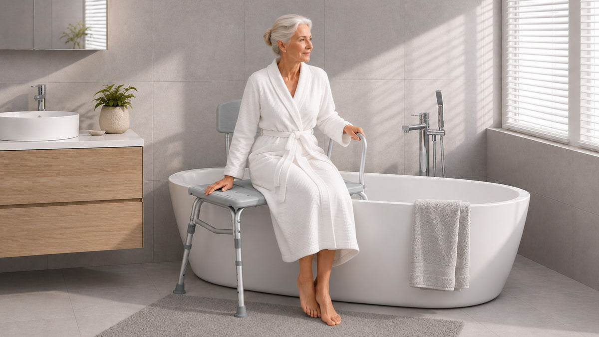 HOMLAND BC4 transfer bench helping seniors transfer safely in and out of the bathtub