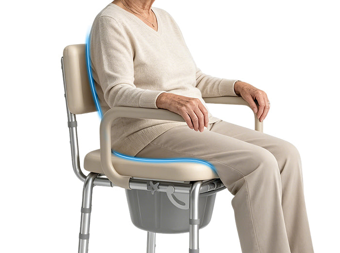 User seated on HOMLAND C12 with padded seat, backrest, and armrests
