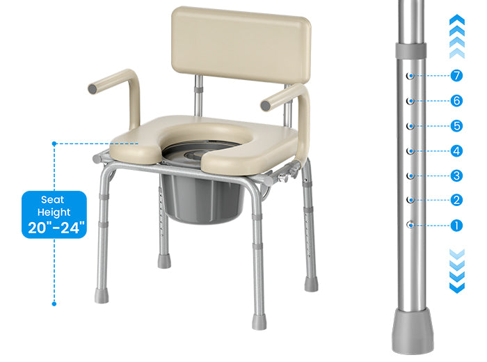 HOMLAND C12 leg adjustment graphic showing seven height settings and 20 to 24 inch seat height