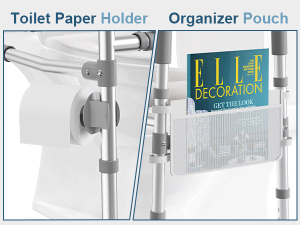 C4 side storage pouch and toilet paper holder for bathroom essentials