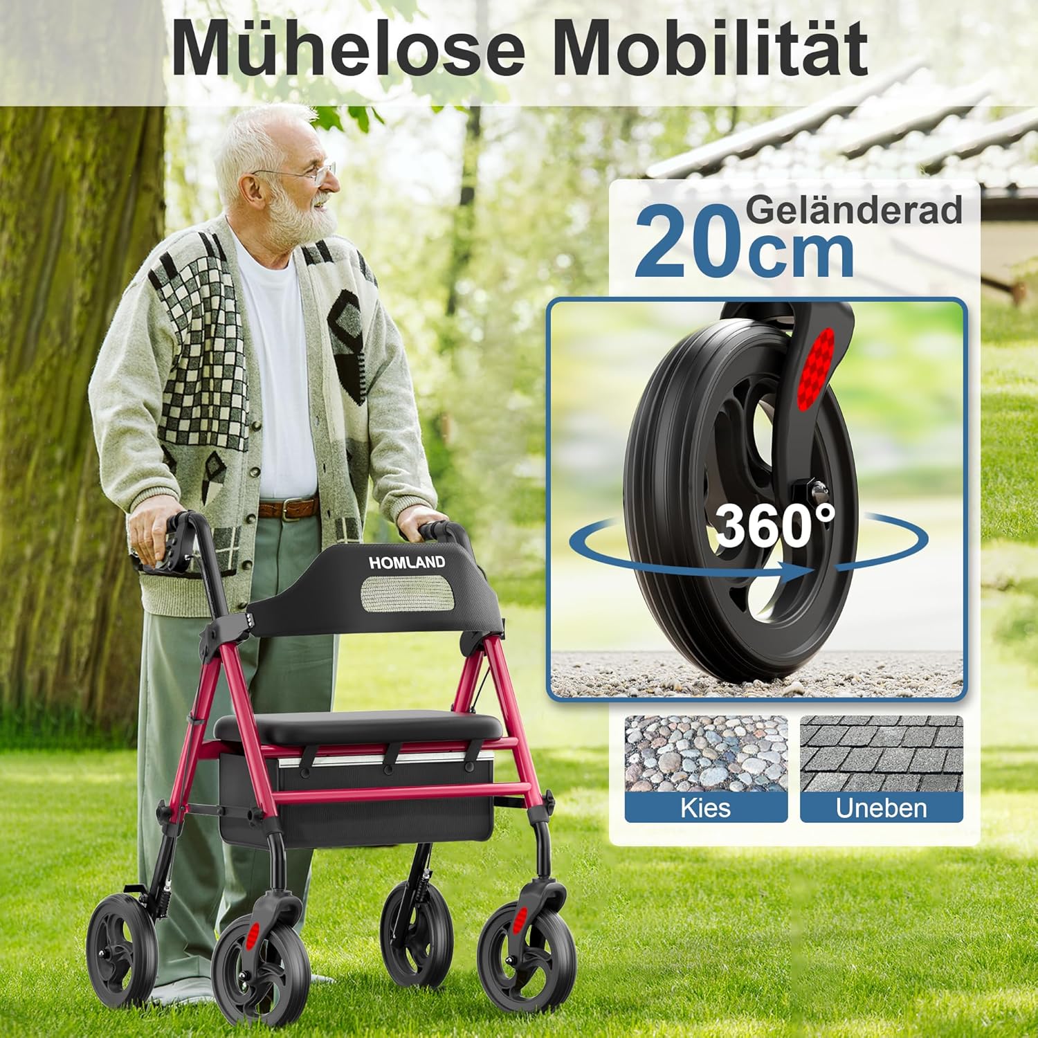 R2  Foldable Rollator Walkers with Seat for Seniors