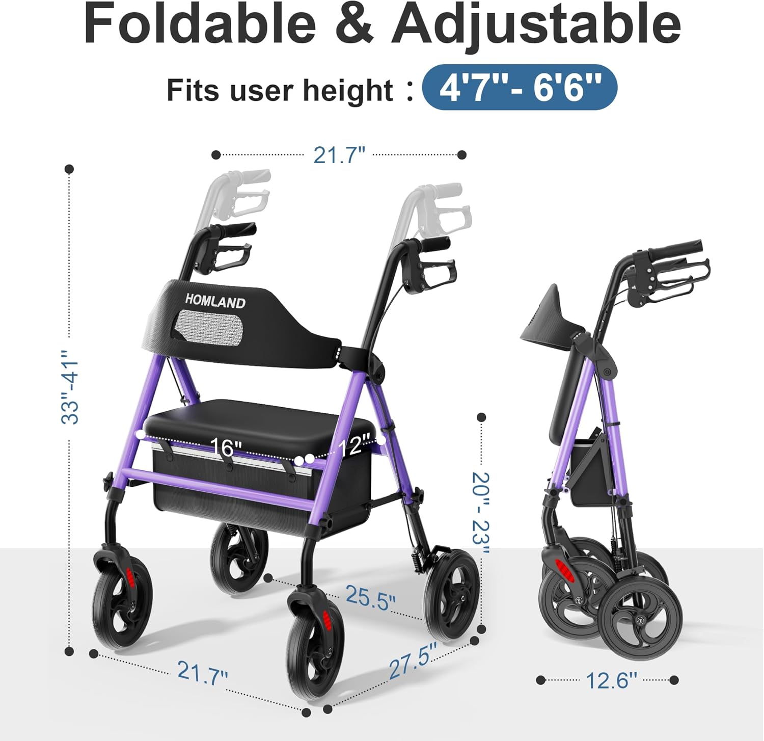 R2  Foldable Rollator Walkers with Seat for Seniors