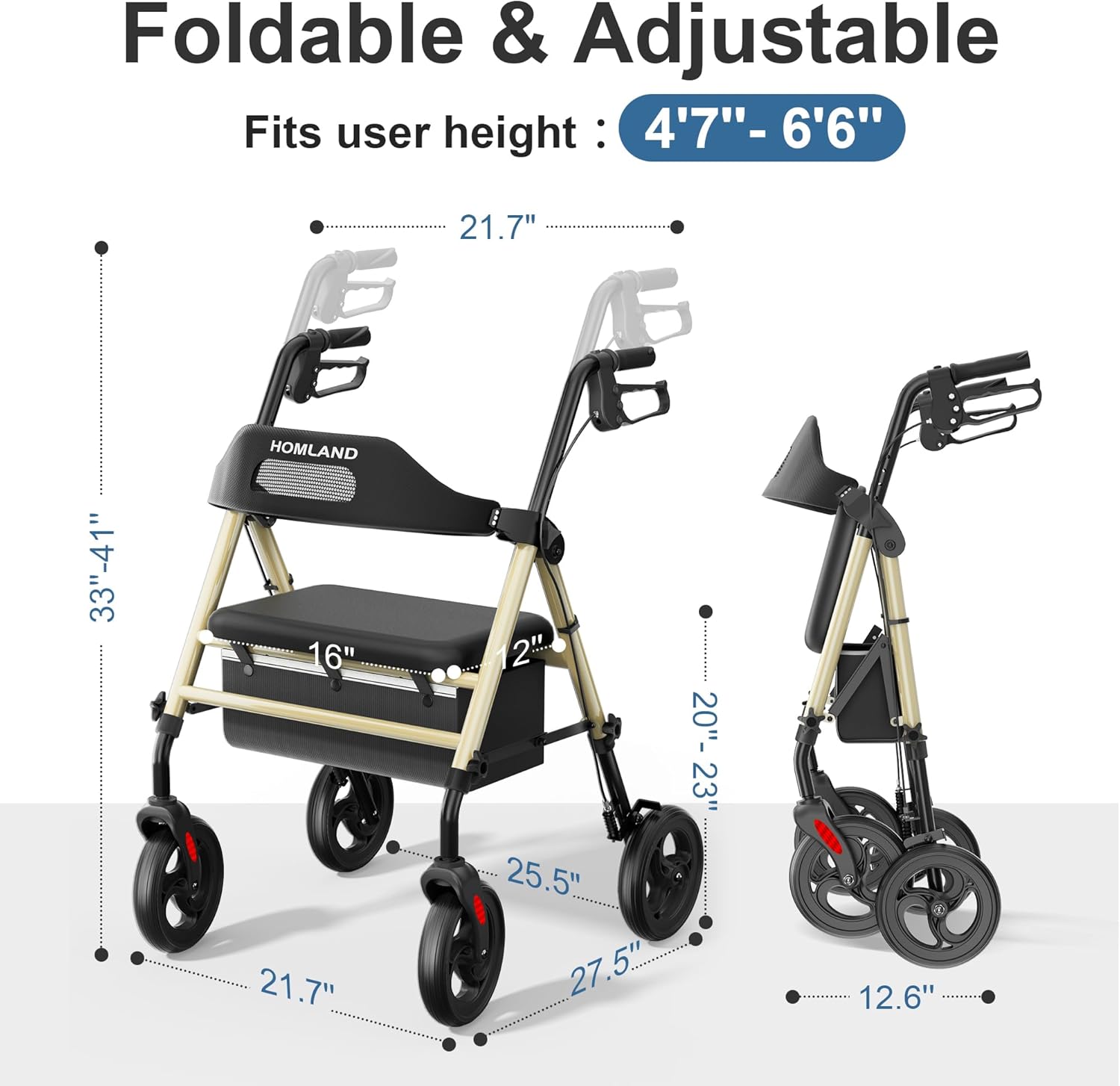 R2  Foldable Rollator Walkers with Seat for Seniors