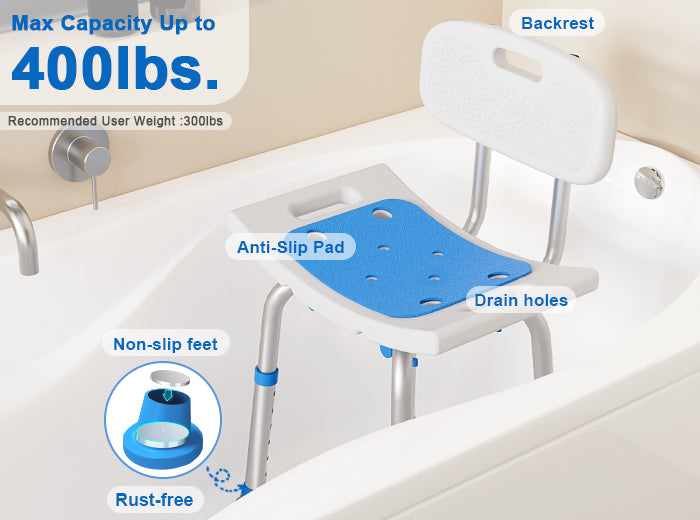HOMLAND SHC10 shower chair with reinforced seat designed to support up to 400 lbs