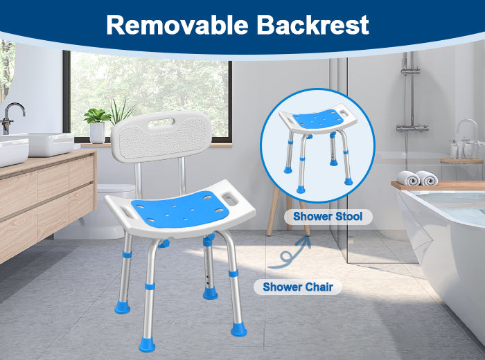 Removable backrest attachment on the HOMLAND SHC10 shower chair, and take off wil become shower stool