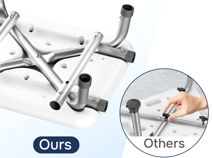 Bottom view of SHC20 shower chair seat showing one-piece base assembly