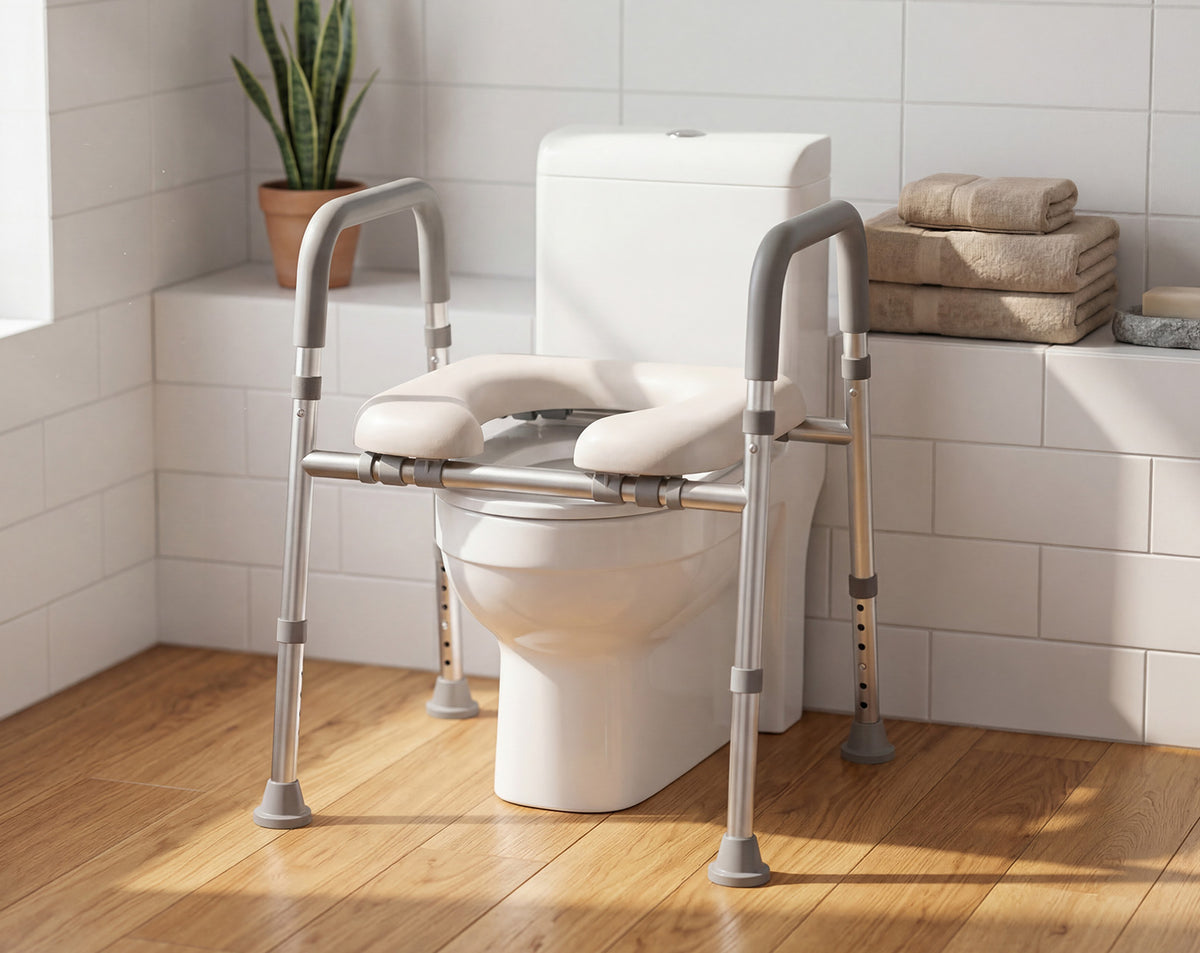 HOMLAND Cozy Raised Toilet Seat TRB10 - Elevated Toilet Seat with Arms for Elderly Seniors, Adjustable Toilet Safety Frame with Padded Support, Bathroom Mobility Aid for Disabled Users