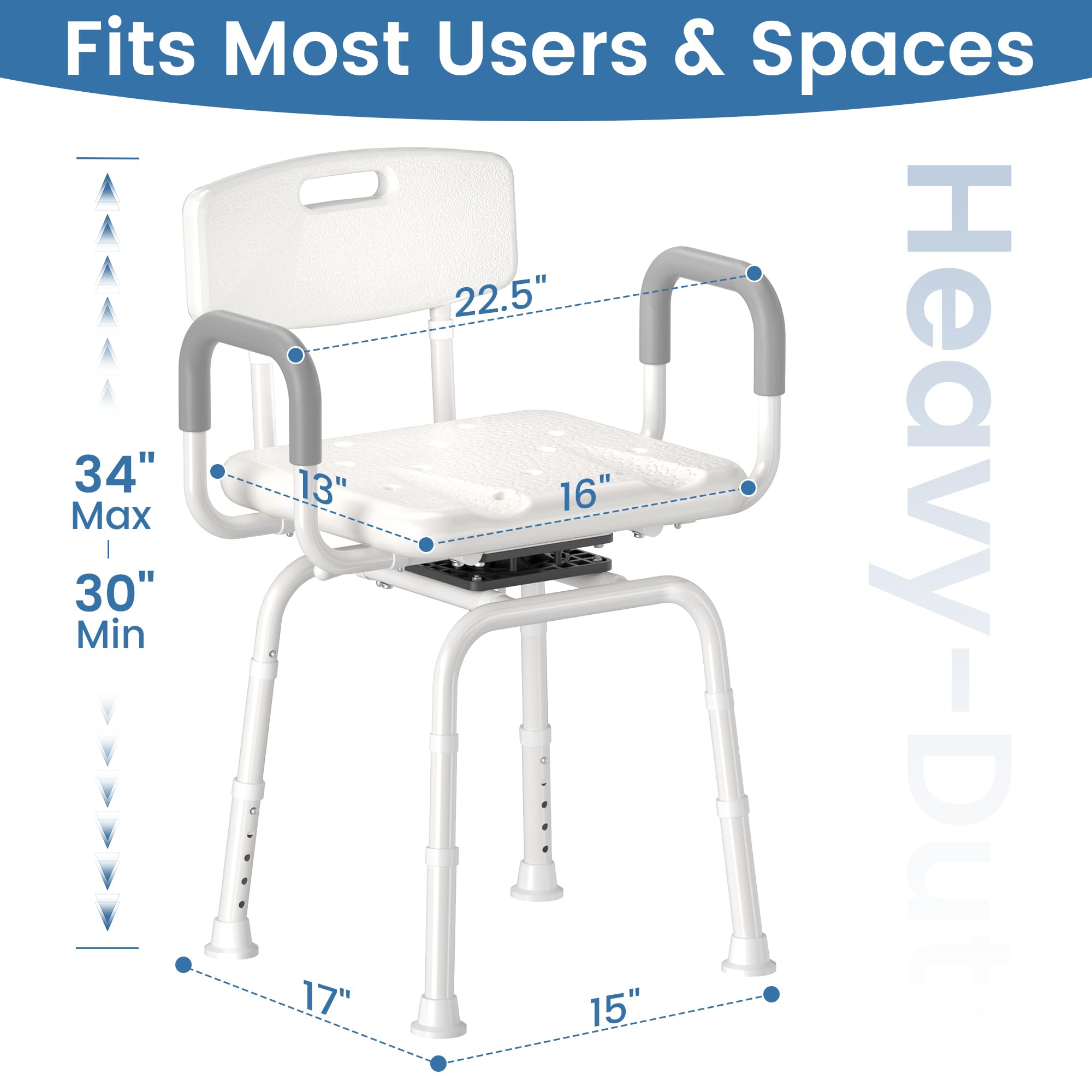 BC3  Swivel Shower Chair with Removable Back and Arms