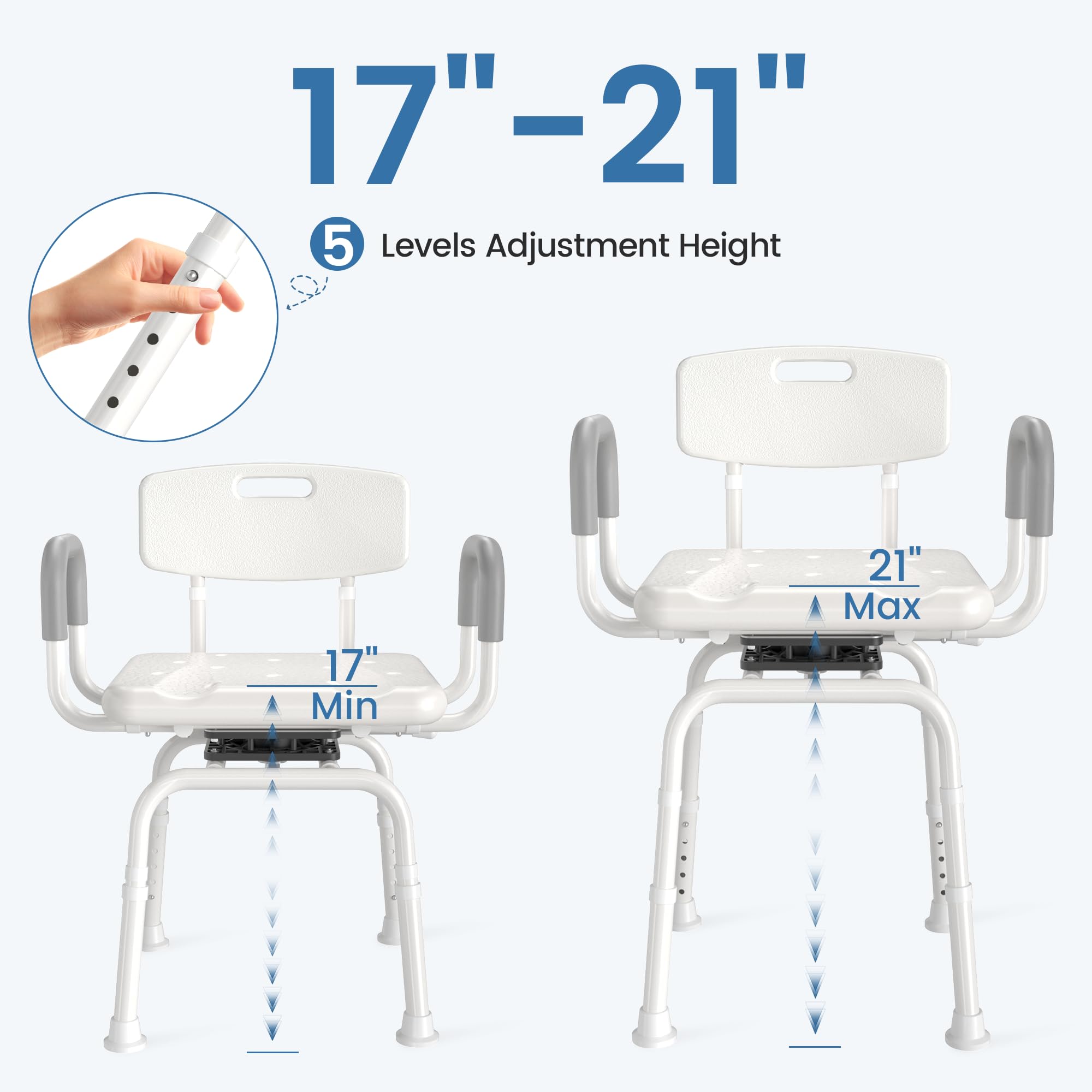 BC3  Swivel Shower Chair with Removable Back and Arms