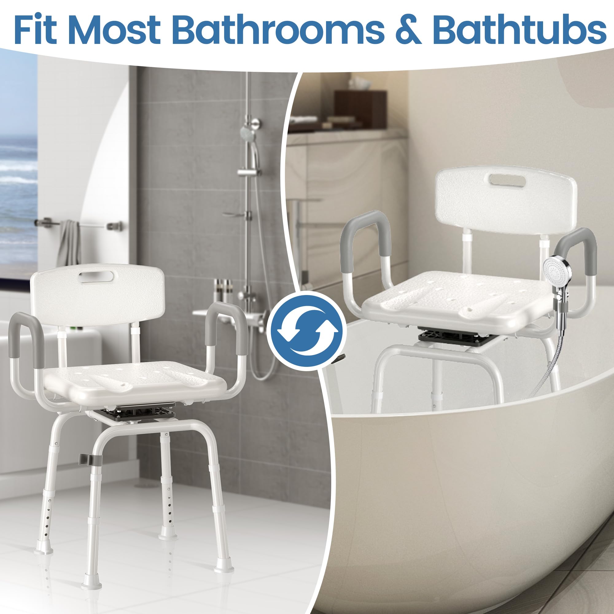 BC3  Swivel Shower Chair with Removable Back and Arms